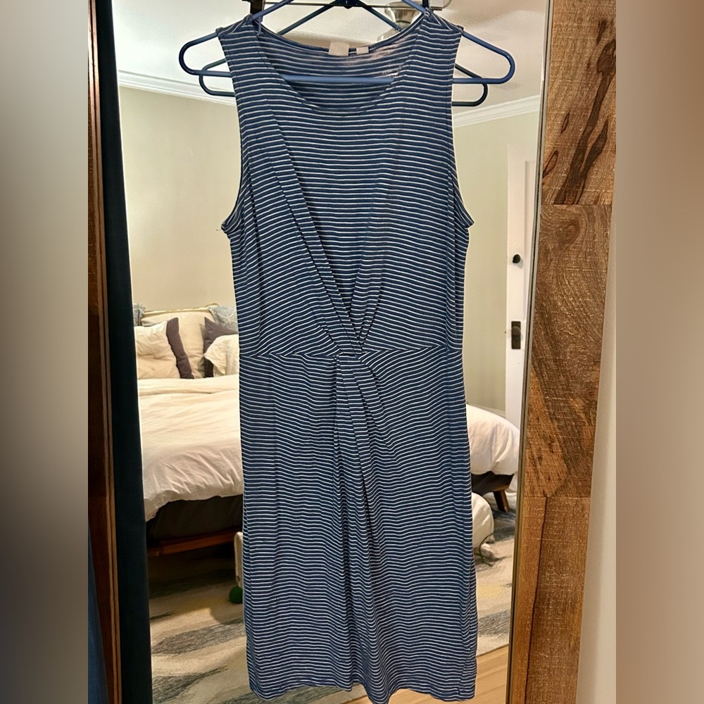 GAP Navy and White Striped Midi Dress